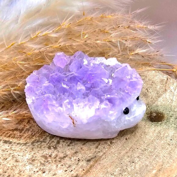 Nature Amethyst Cluster Hand Carved Cute Hedgehog Decor Figure - Picture 7 of 10